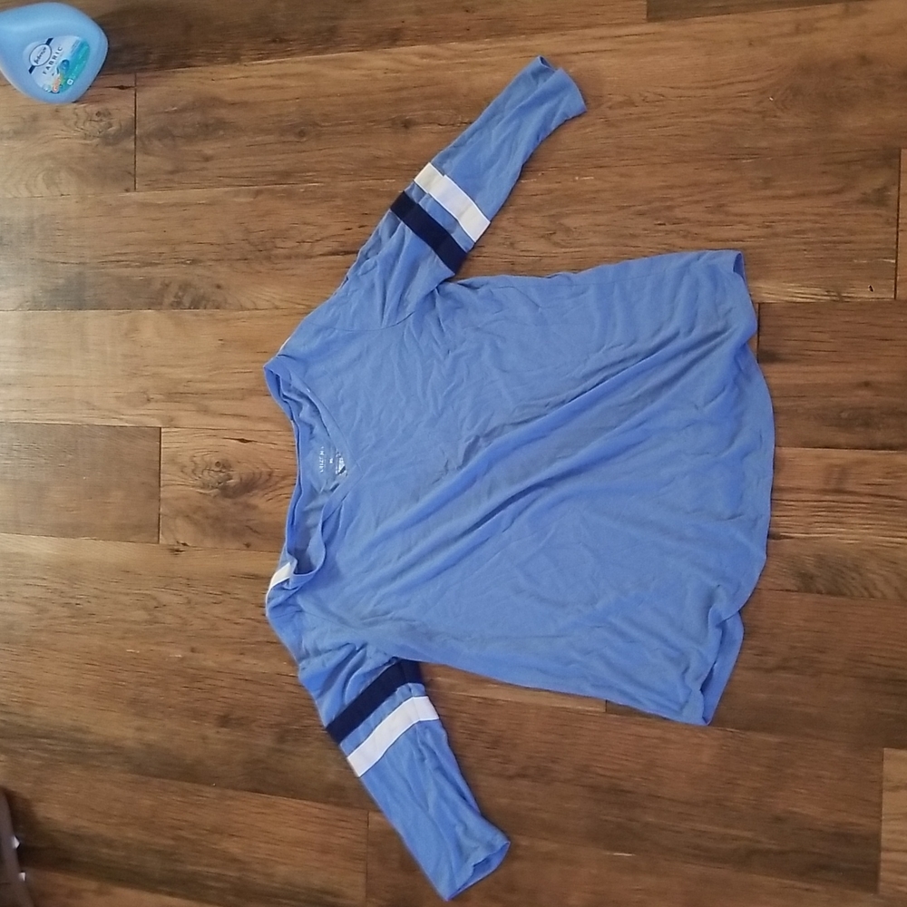 Blue with dark blue and whit long sleve shirt